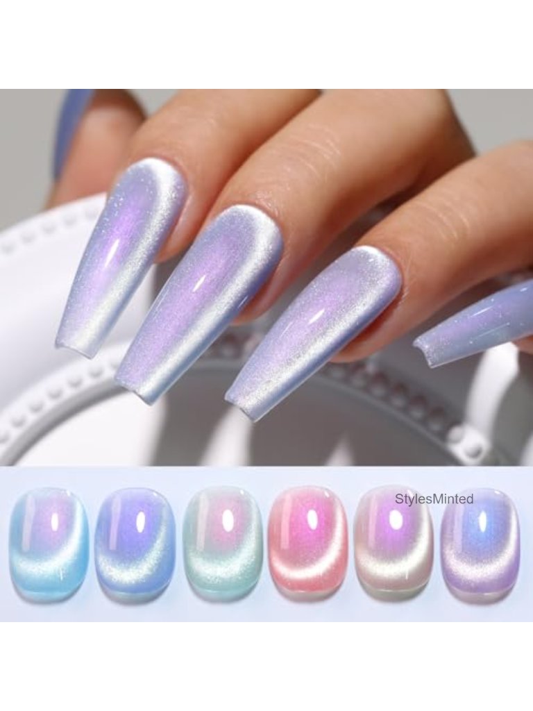 Cat Eye Gel Polish Set 6 Colors Shimmer Glitter With Magnet Holographic Uv Nail